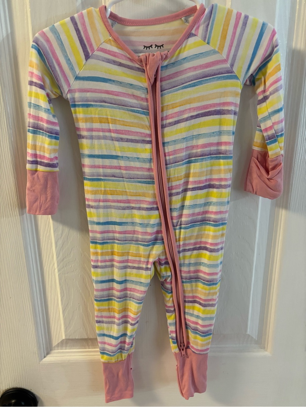 Little Sleepies Striped Pastel Zip-Up Sleeper - Pink Trim